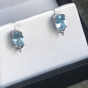 Sterling Silver Blue Topaz Diamond Earring Studs